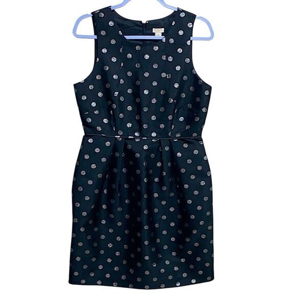 J.Crew Factory | Size 8P Black Metallic‎ Polka Dot Sheath Dress Holiday Cocktail - Picture 1 of 12